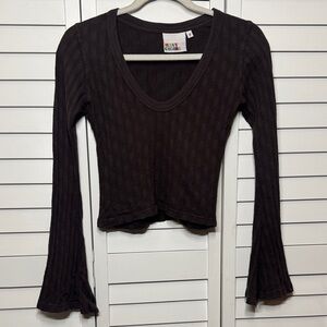 Big Bud Press Brown Long Sleeve Ribbed Top